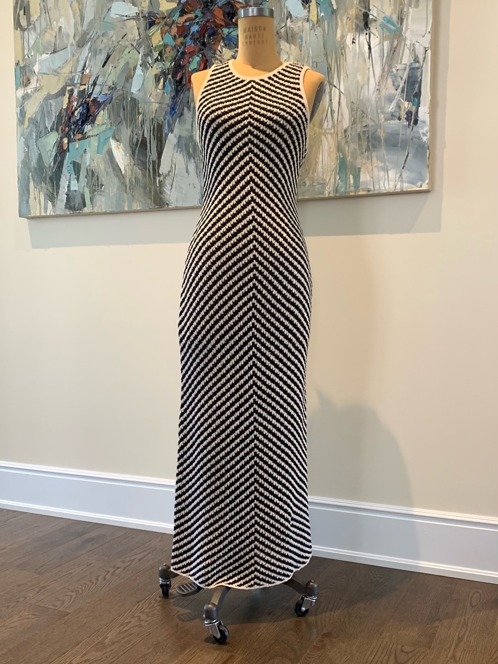 Sleeveless Black and White Chevron Maxi Dress